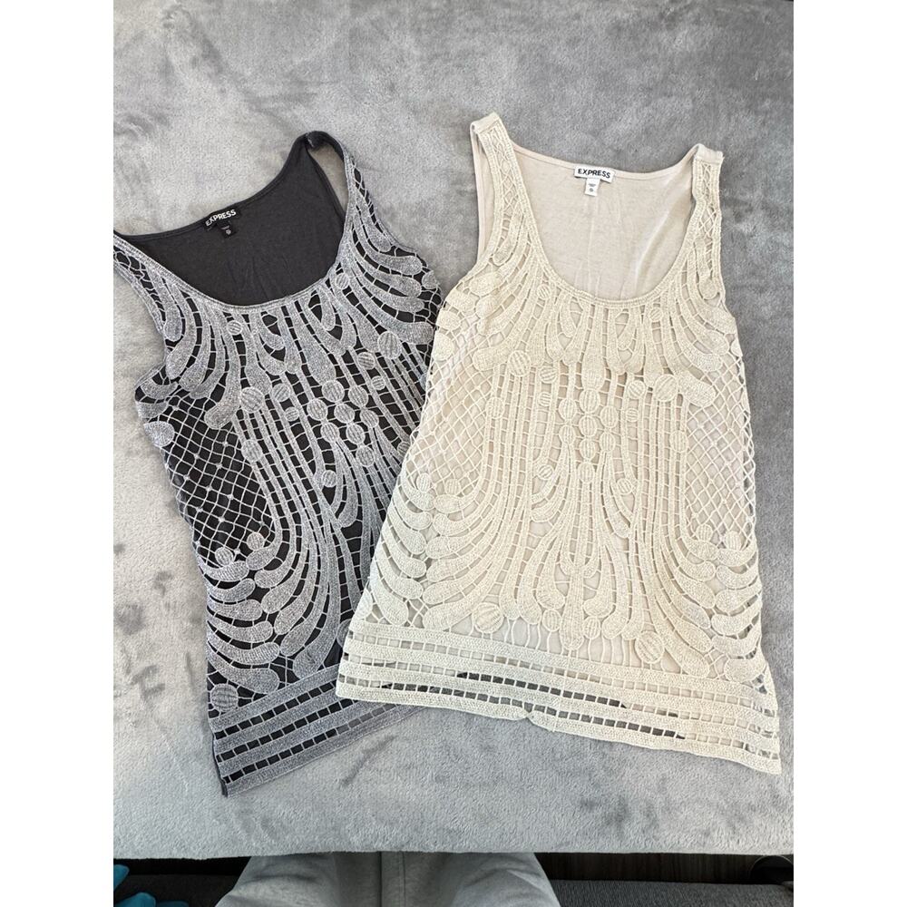 Express Women's Lace Front Tanktop size XS Charcoal And Ivory Set Of 2 XS
